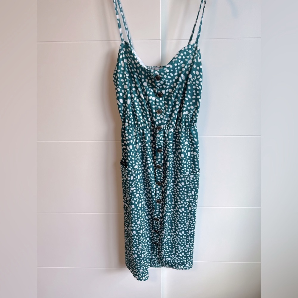 Summer Print Bohemian Spaghetti Strap Button Down Swing Midi Dress w/ Pockets XL